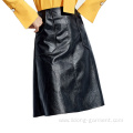 Fashion Knee-length Midi Black A-line PU Leather Skirt